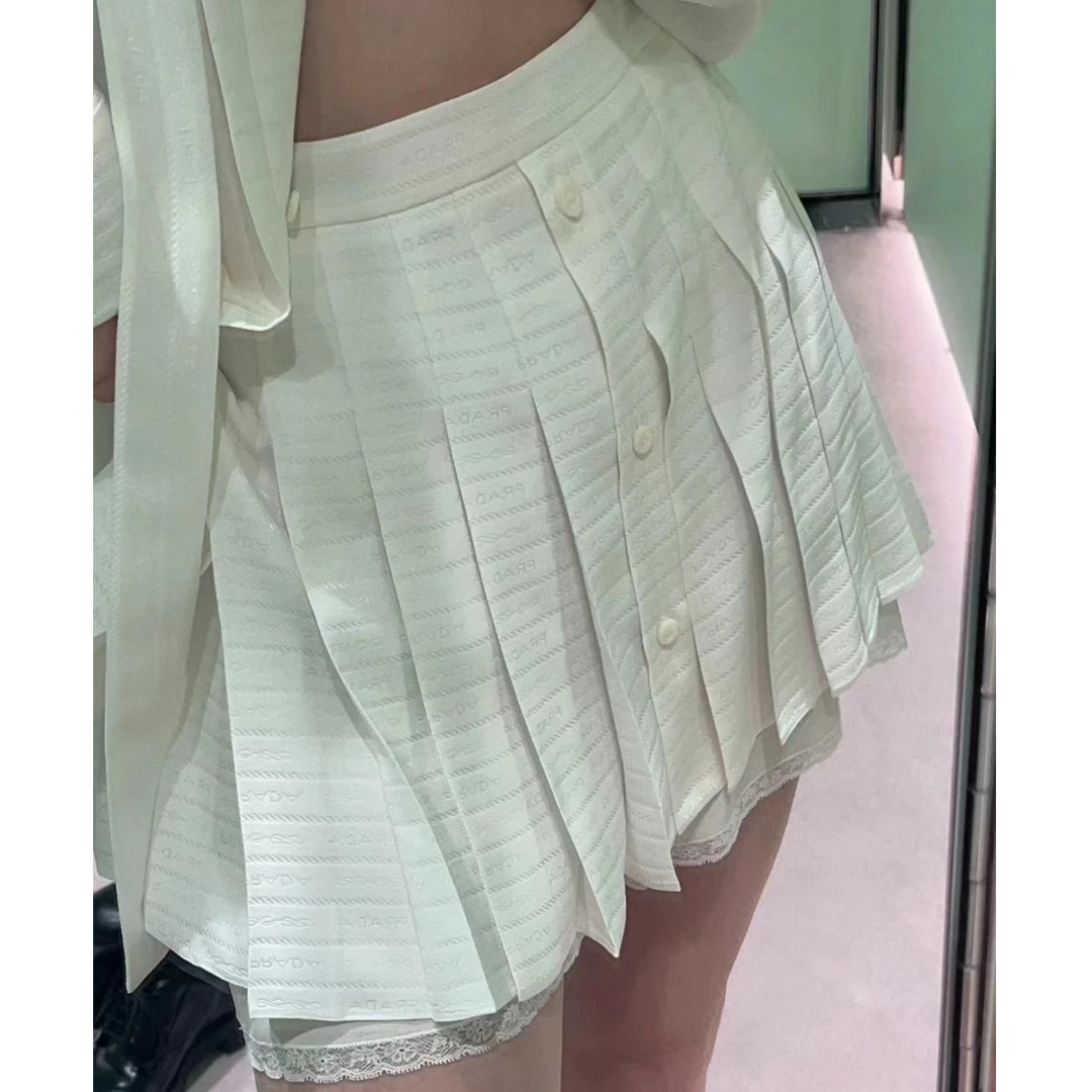 未使用 Prada/普拉达 Prada 纯色百褶裙 白色40/38