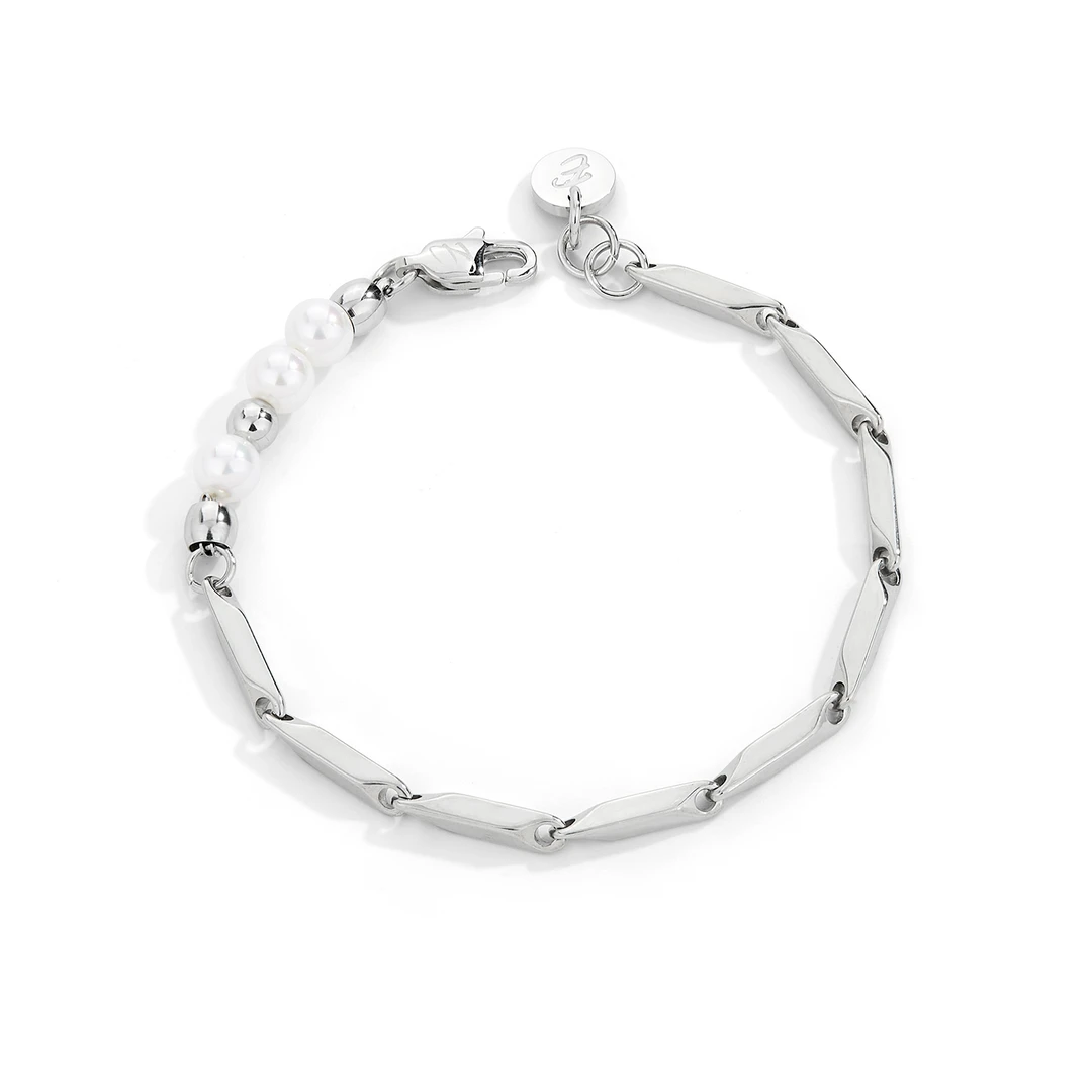 ENFANTIN 不锈钢仿珍珠手链 复古竹节锆石男士素款复古金色经典