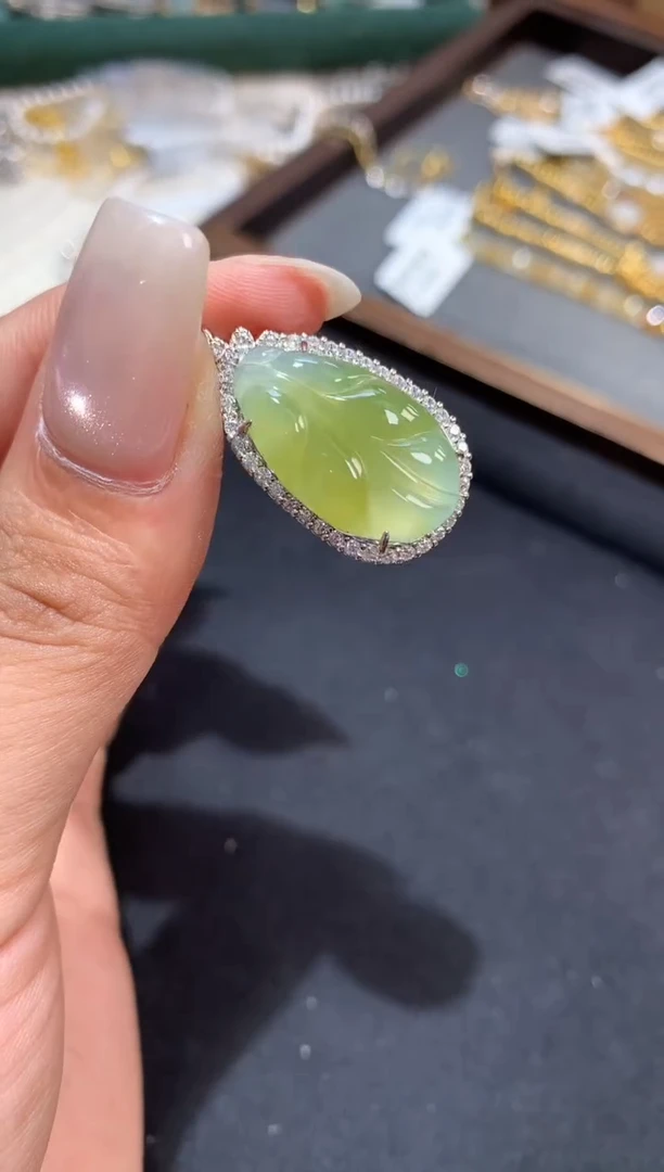 吊坠(不含链)银S925镶嵌翡翠【挽石珠宝】叶子