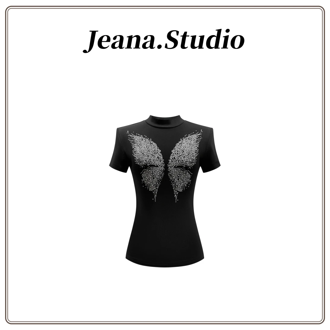 【Jeana.studio】原创设计蝴蝶烫钻修身版型短袖T恤