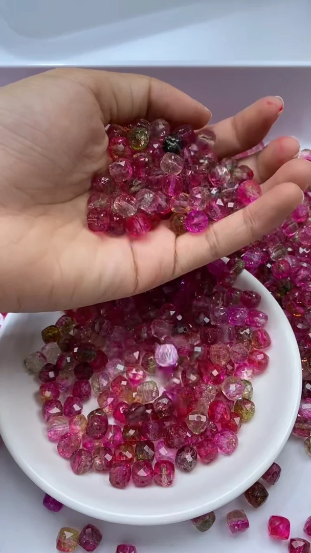 颈饰未镶嵌水晶W2917-西瓜碧玺方糖7mm*10颗