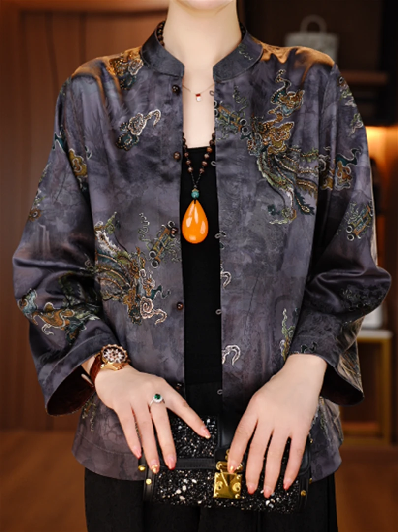 诺诗 新款洋气宽松显瘦优雅轻奢气质印花百搭小衫V25Z171