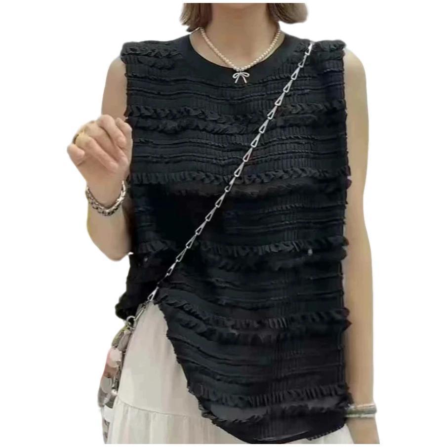 欧洲站2025夏季新款时尚圆领无袖背心女宽松显瘦百搭上衣