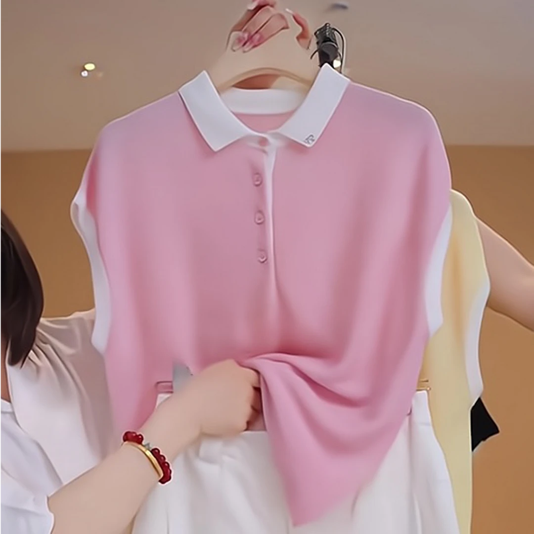 韩系2025超好看粉色翻领短袖T恤女夏季气质减龄休闲精致百搭上衣