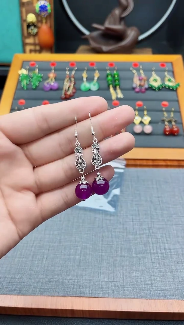 【闪购商品】玛瑙/玉髓耳钉银S925镶嵌46080