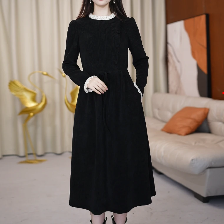 连衣裙显瘦气质长袖法式新款黑色时尚秋冬显瘦气质长袖春季时尚
