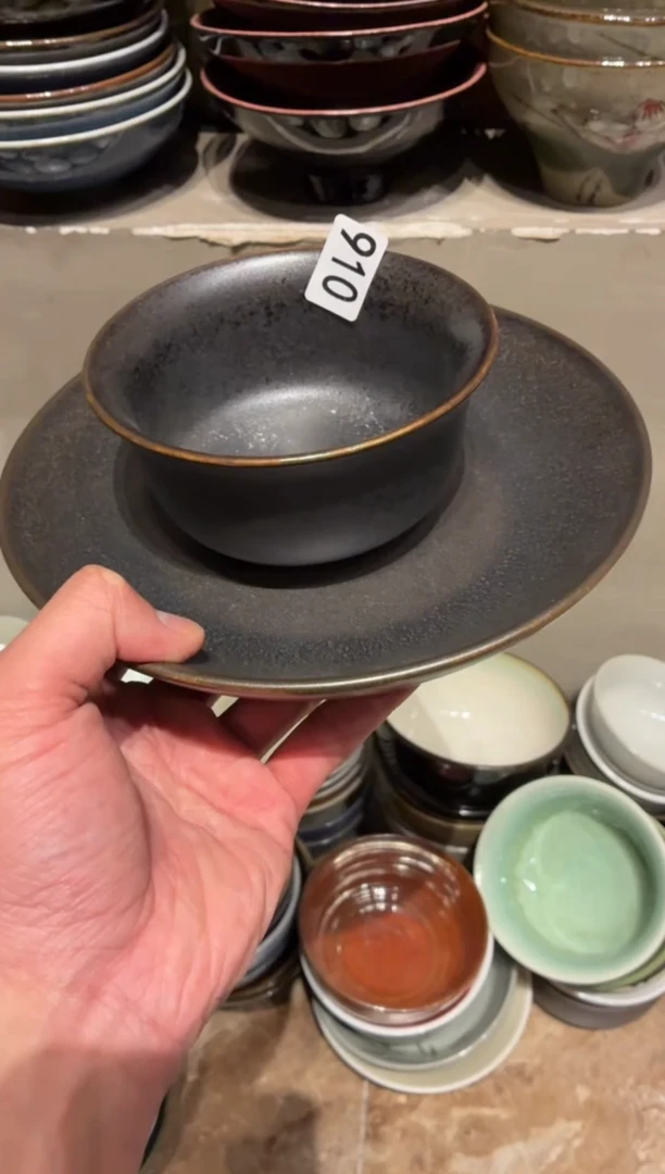 瓷是*壮910银兔毫1盘1碗共2个