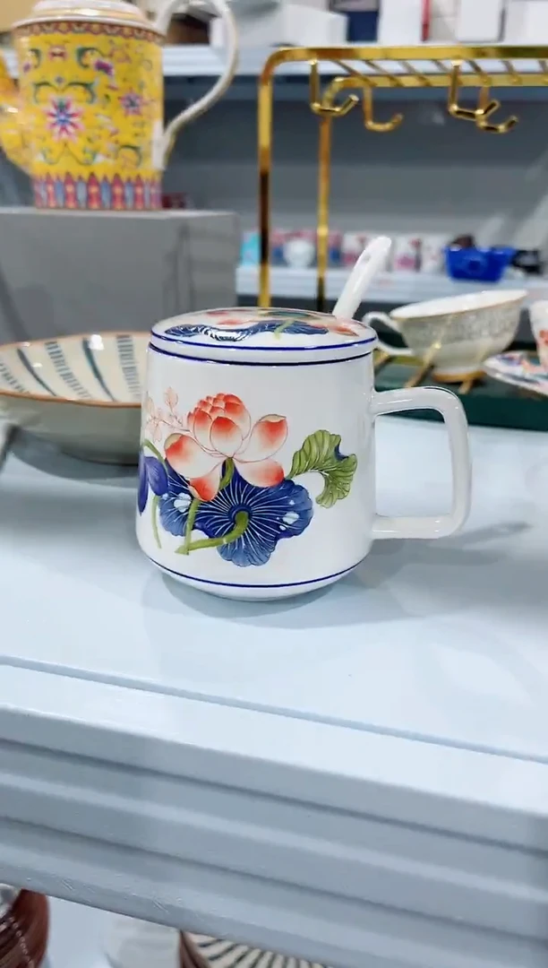 瓷片陶瓷（简装）荷花杯子一套