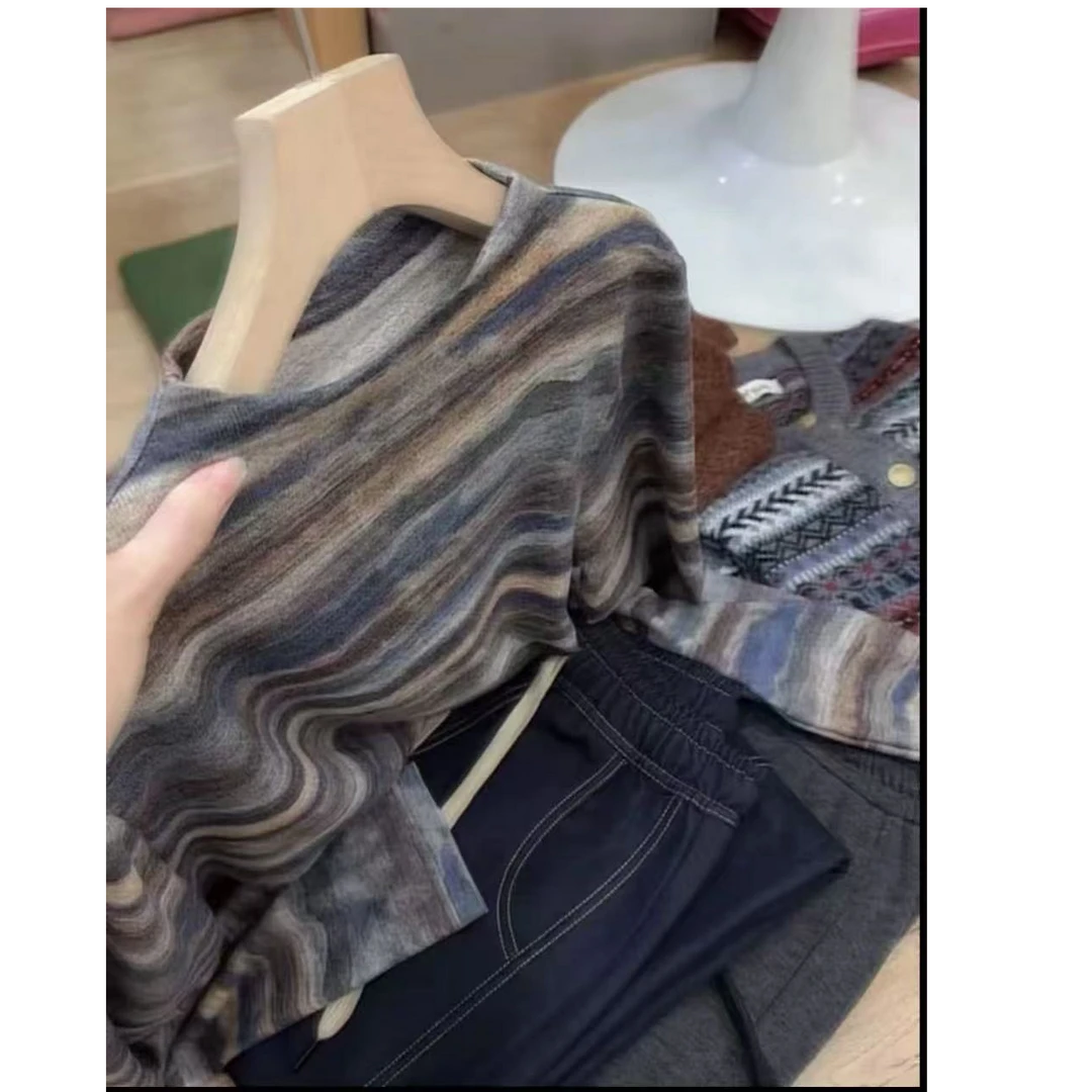 【水墨画】早春新款巨百搭高弹性舒适水墨画打底衫女套头上衣1021