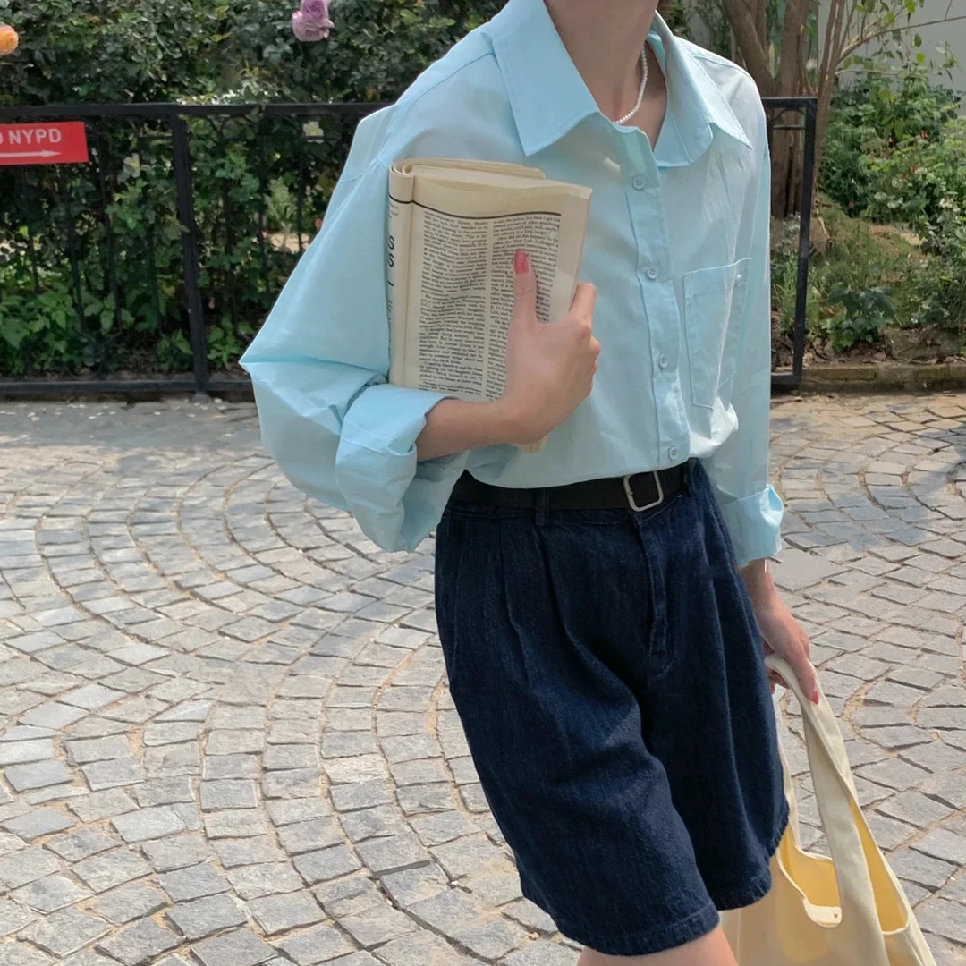 100棉薄荷绿防晒慵懒风时尚衬衫百搭透气外套休闲设计感夏季女装