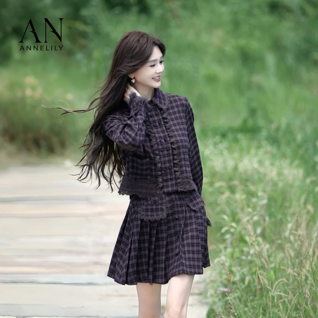 ANNELILY安琪琪【宁叶】秋季新款时尚气质百搭短裙套装AT2508084
