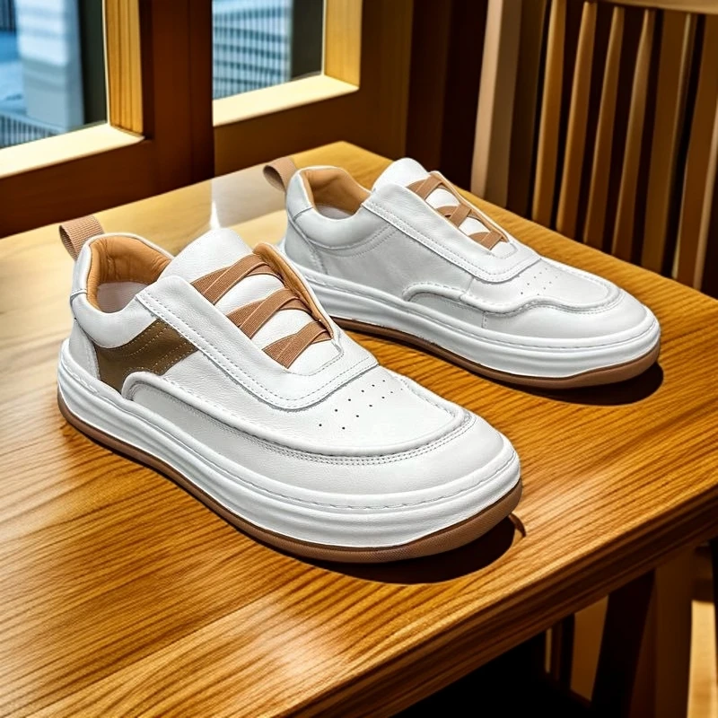 休闲鞋小白鞋男士休闲皮鞋透气休闲软底厚底纯色低跟鞋子百搭秋季