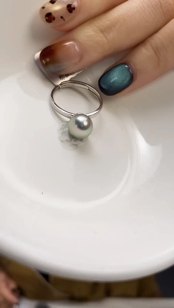 银S925镶嵌戒指海水珍珠8.5-9真多麻戒指