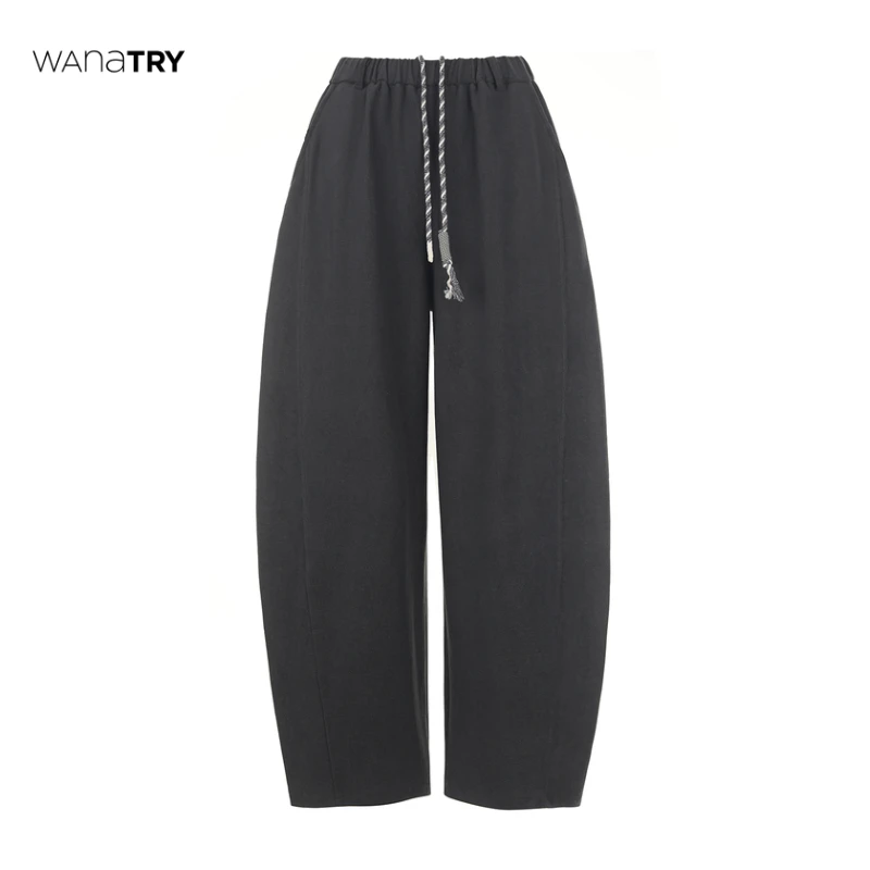 wana try 浅灰/深灰色廓形分割设计休闲裤【达人】