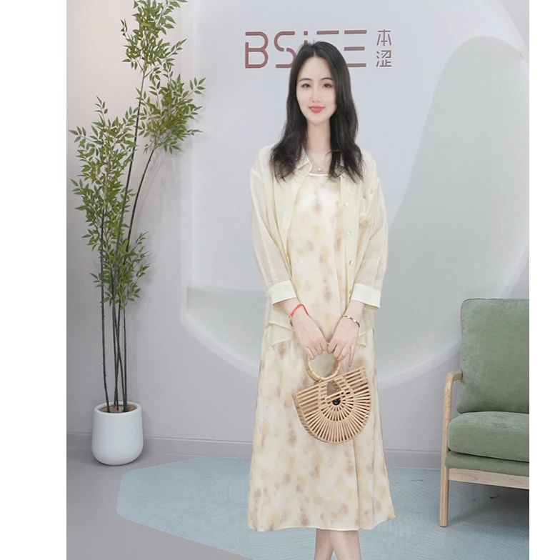 BSIEE/本涩春夏时尚气质吊带长袖衬衫吊带连衣裙套装G2543C03