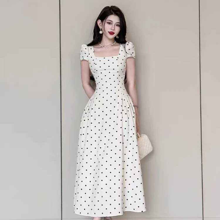 （80-200斤） 大码胖mm港风波点连衣裙夏减龄收腰显瘦气质长裙1797