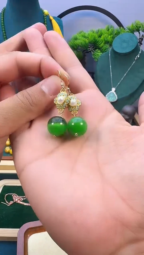 碧玺猫眼耳饰14K金镶嵌E56