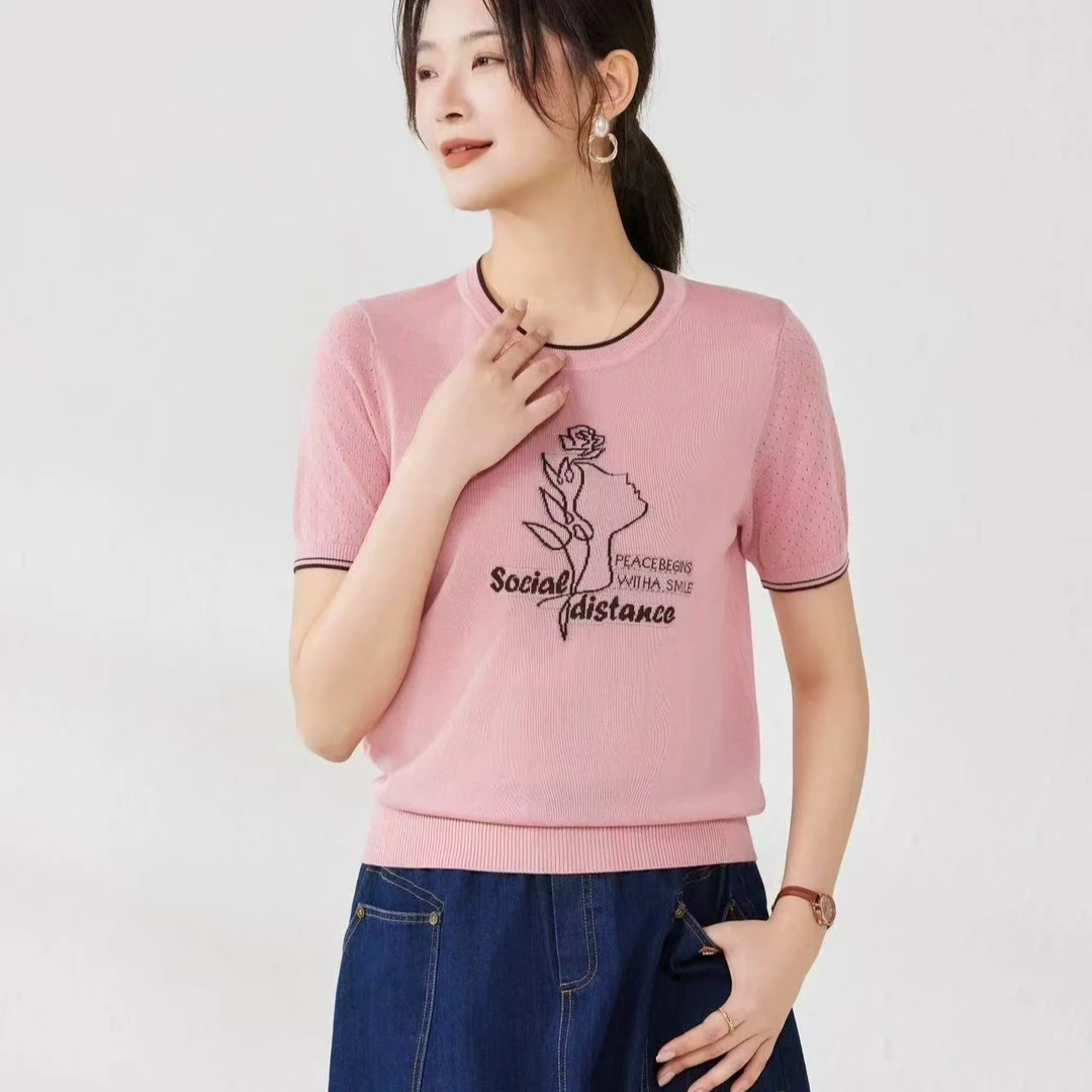 2217韩版天丝针织短袖上衣