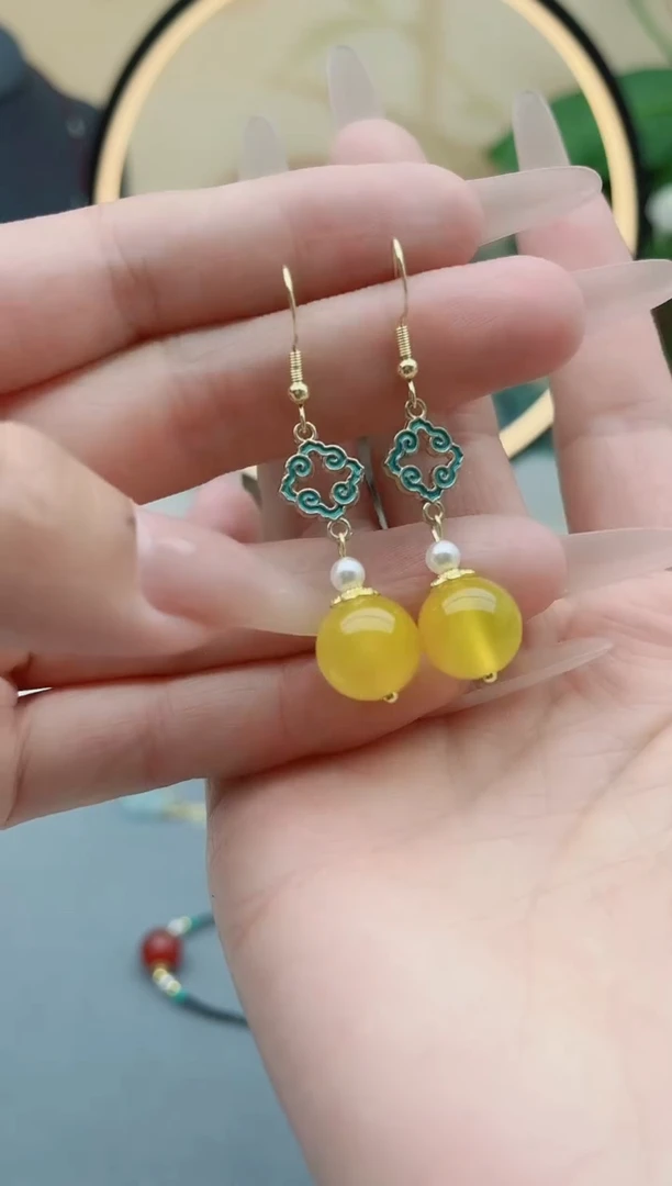 玛瑙/玉髓耳饰银S925镶嵌6502