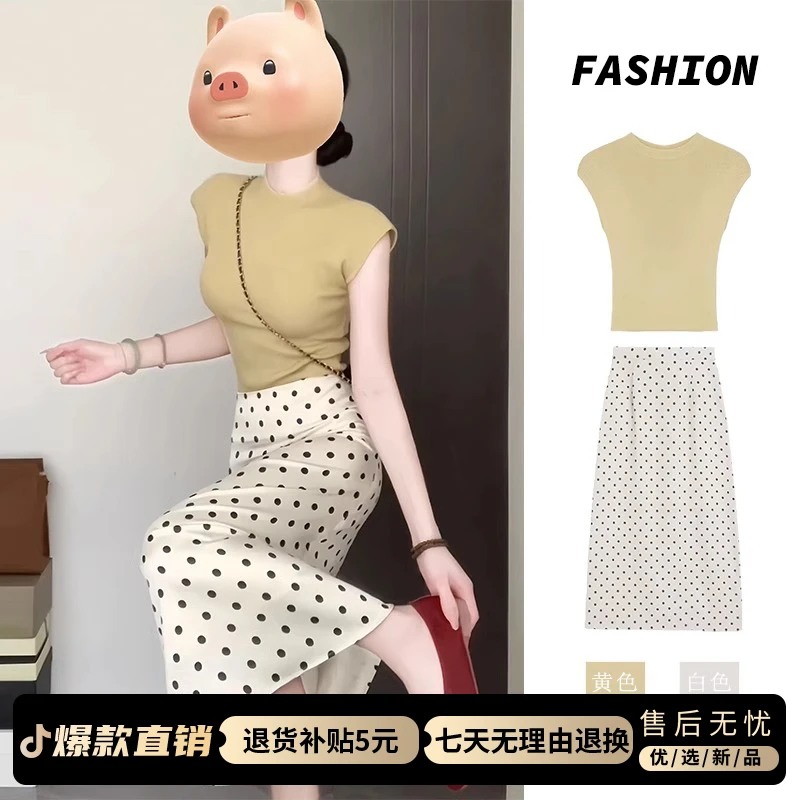 3600梨型身材穿搭套装波点连衣裙子女装2025新款风情万种气质长裙