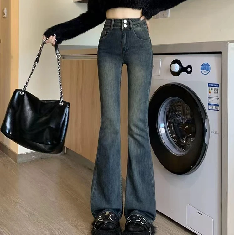 复古微喇牛仔裤女2025春夏新款马蹄裤高腰修身鱼尾裤直筒高腰显瘦