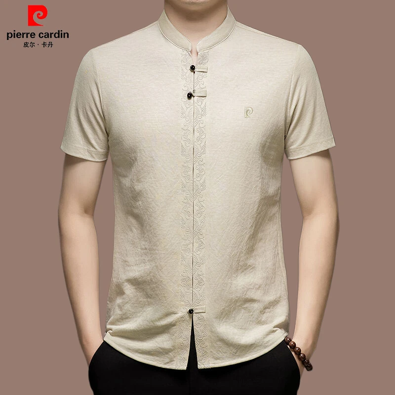 皮尔卡丹新款夏季唐装短袖衬衫中国风男士衬衣半袖上衣薄款中式男