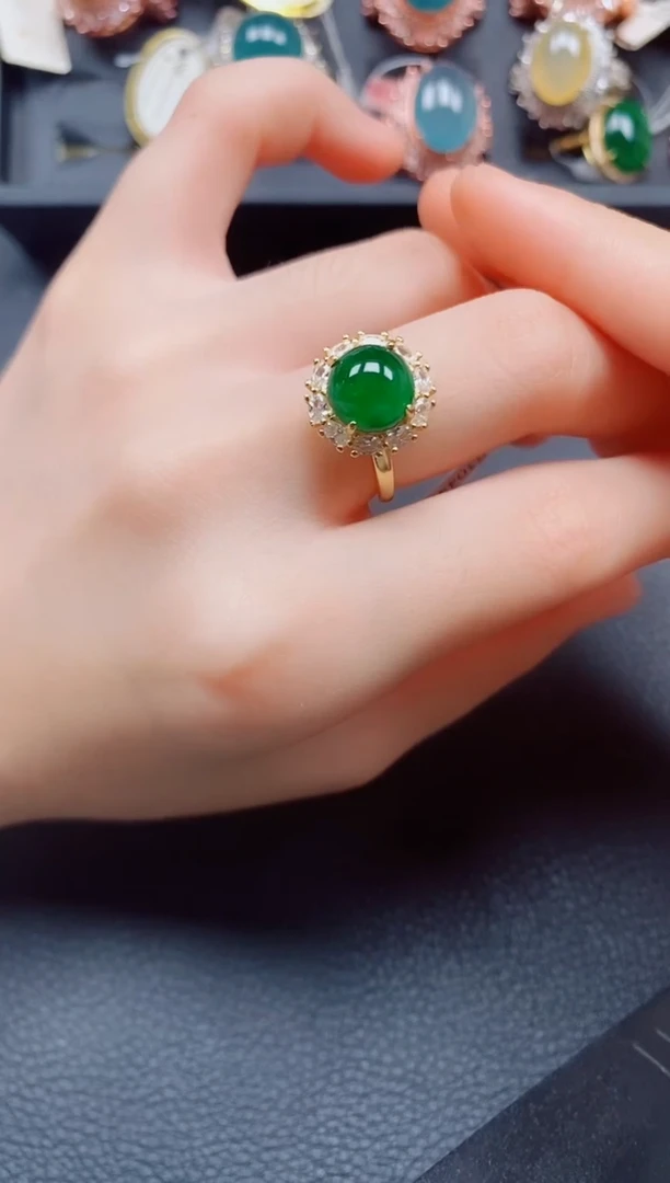 翡翠戒指银S925镶嵌翡翠