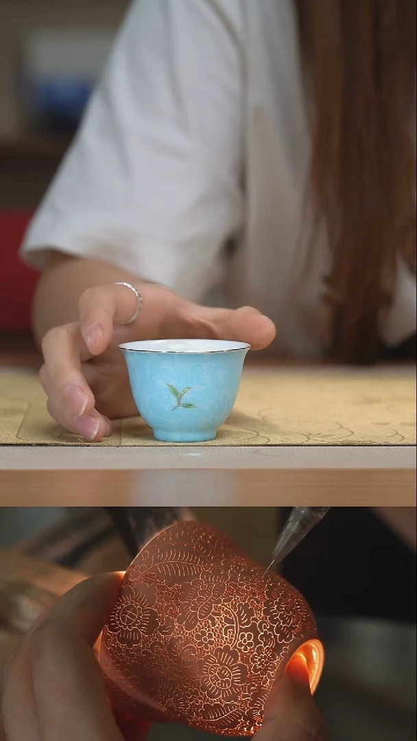 瓷片粉彩扒花主人杯