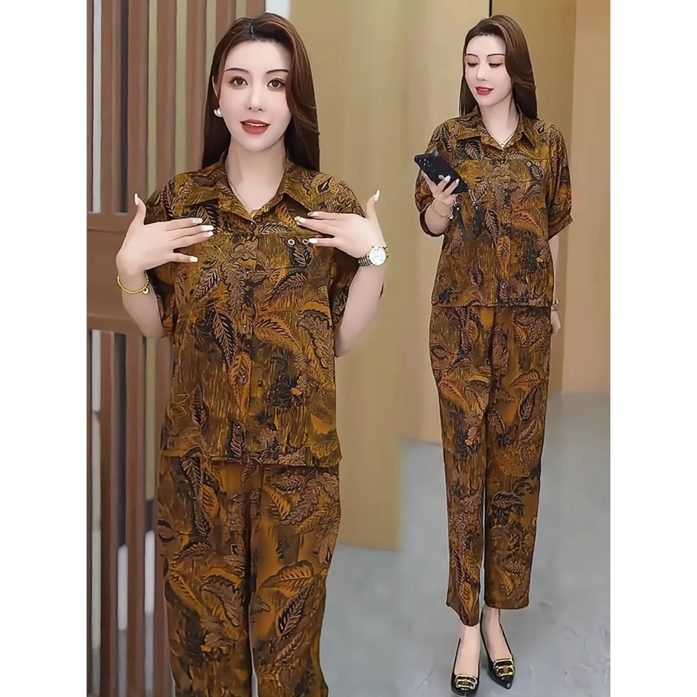 时尚套装女2025夏季新款洋气质宽松显瘦短袖衬衫哈伦裤气质两件套