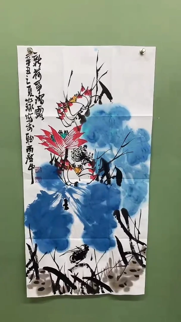 竖款精品三尺荷花，新荷