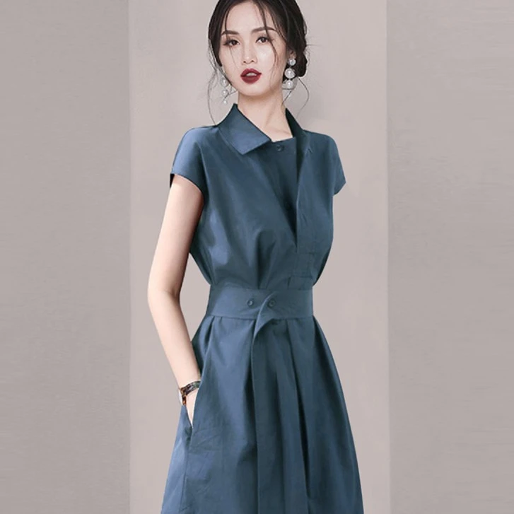 法式POLO领衬衫连衣裙2025夏季新款高级感气质衬衣裙子