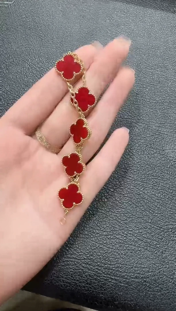 玛瑙/玉髓手链18K金镶嵌红色k黄五花手链GHJ.24