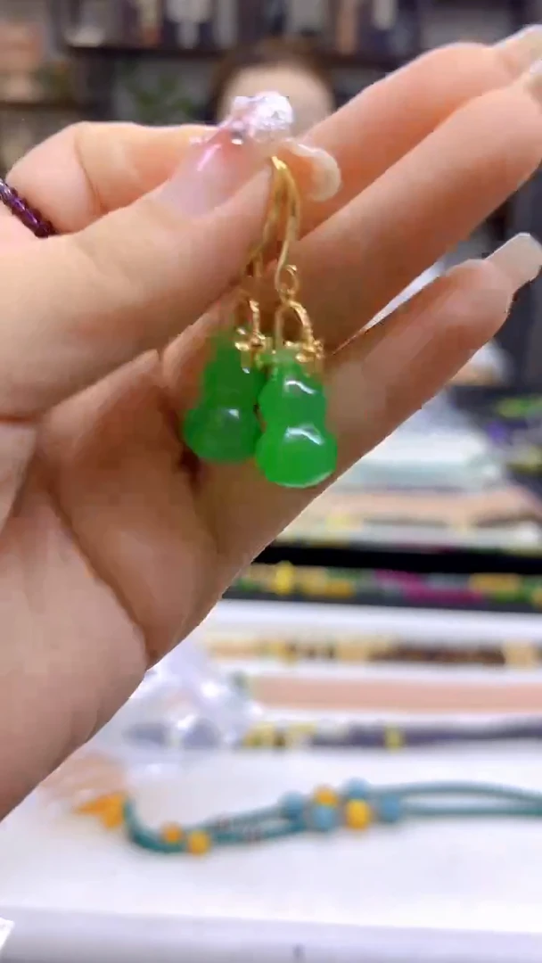 翡翠14K金镶嵌耳饰DIY款E475