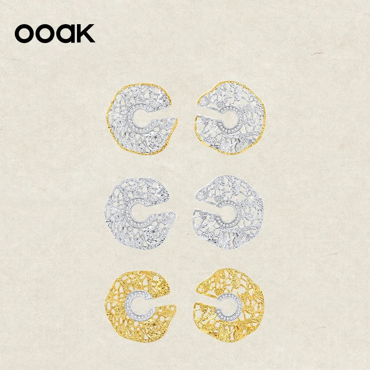 OOAK 925银合成锆石耳饰 列维斯蕾丝裙边系列蕾丝耳钉镂空复古