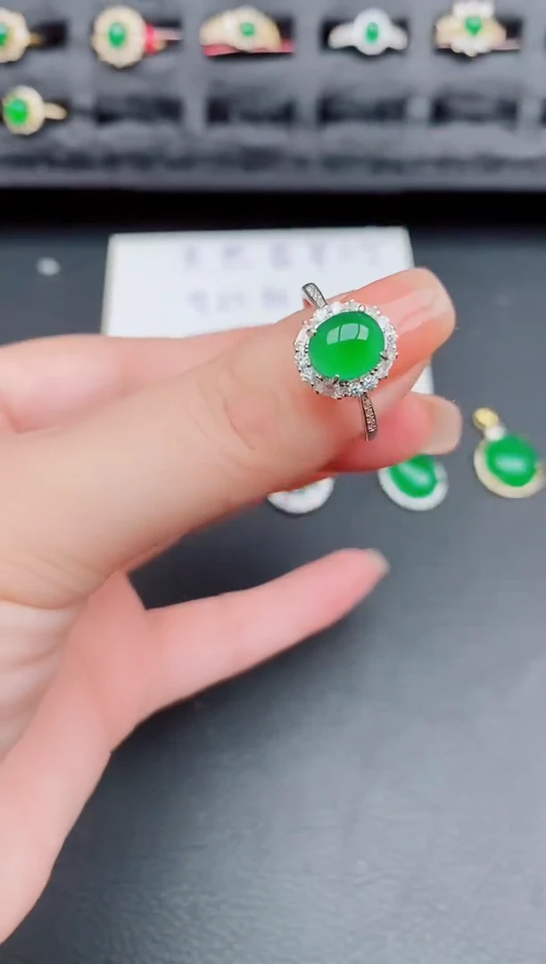 翡翠戒指银S925镶嵌天然a货翡翠139