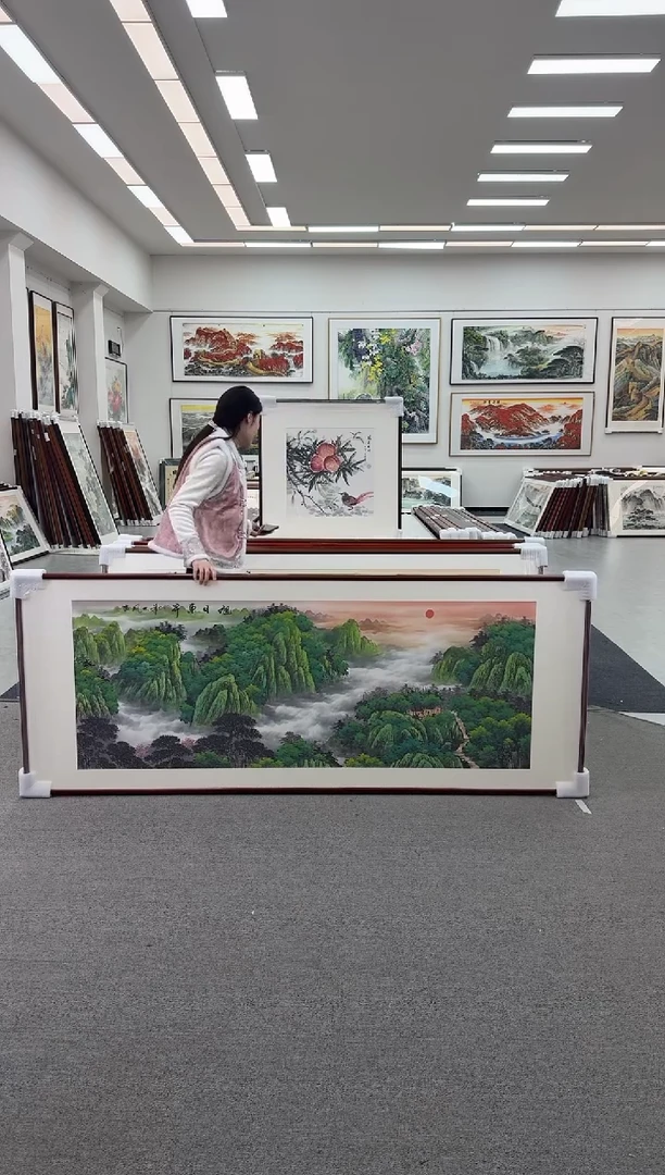 国画手绘 旭日东升 219*88