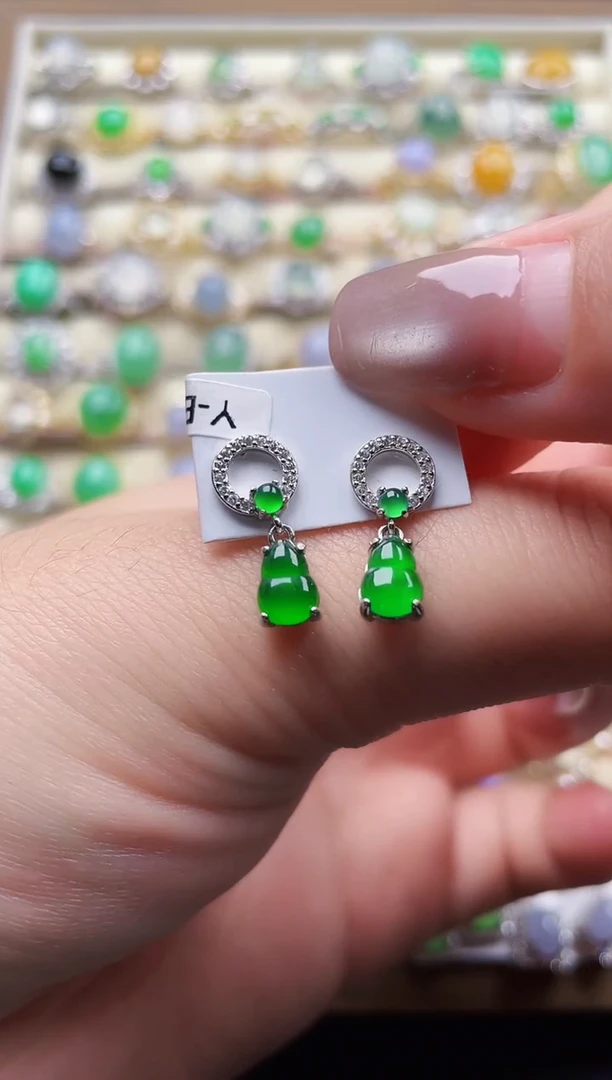 银S925镶嵌翡翠耳饰7