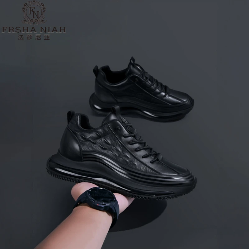 法莎尼亚男士增高老爹鞋男秋季运动休闲鞋黑色厚底隐形内增高男鞋