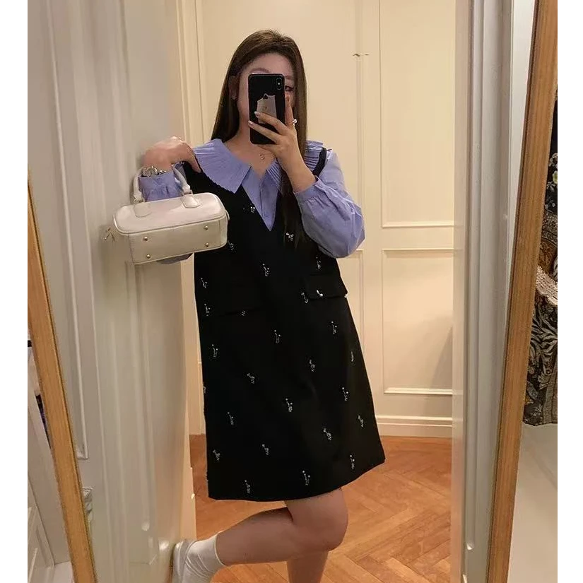 【NAZ微胖大码定制】好穿减龄大翻领衬衫温柔V领无袖背心裙