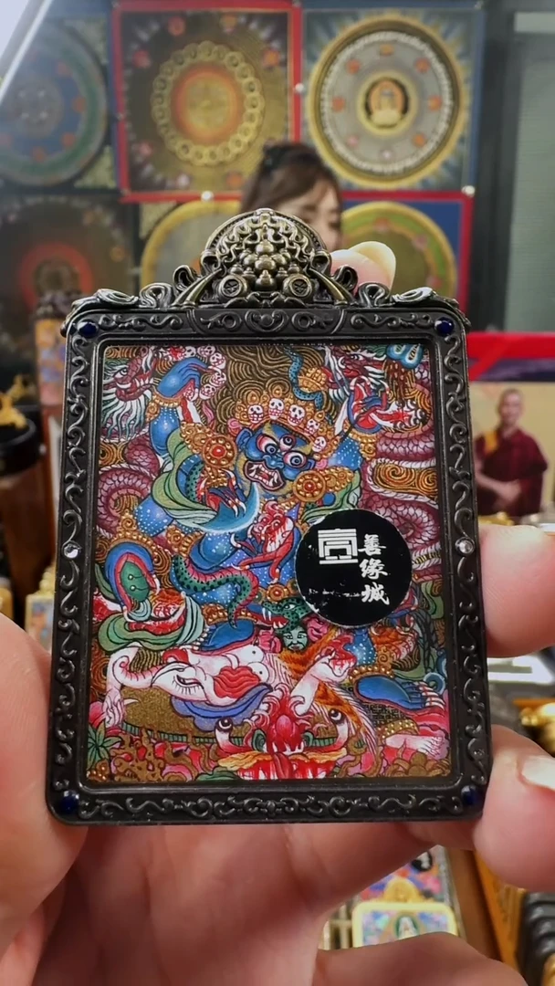 吊坠壹善缘城手绘唐卡大黑天