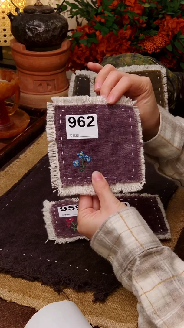 Cici手作刺子绣柿染壶垫杯962