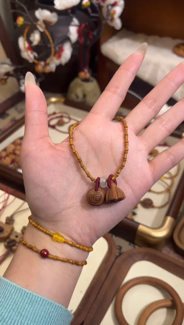 手串桃核【桃缘行】竹节「福气莲莲」桃木桃核辟、挡、驱、护 备注手围