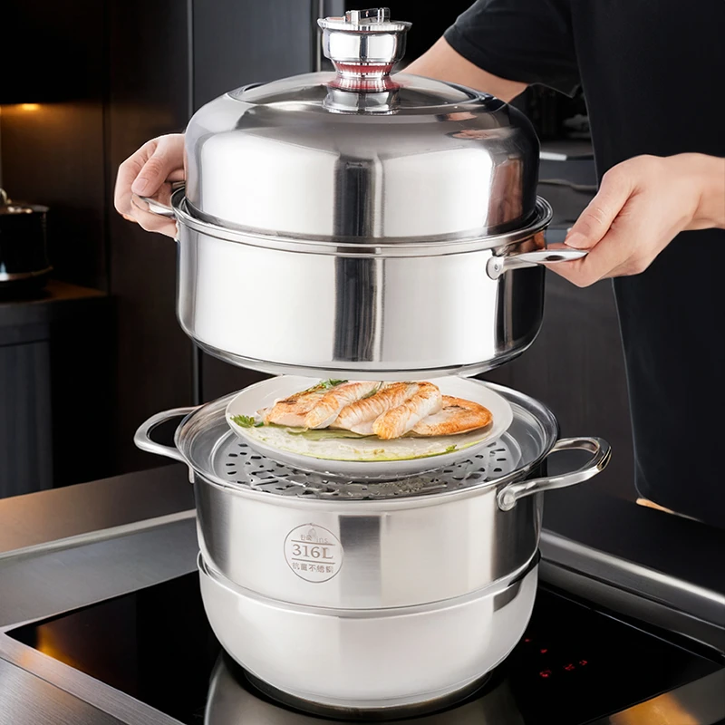 不锈钢定时蒸锅家用加厚多层蒸笼蒸馒头大容量多功能蒸锅