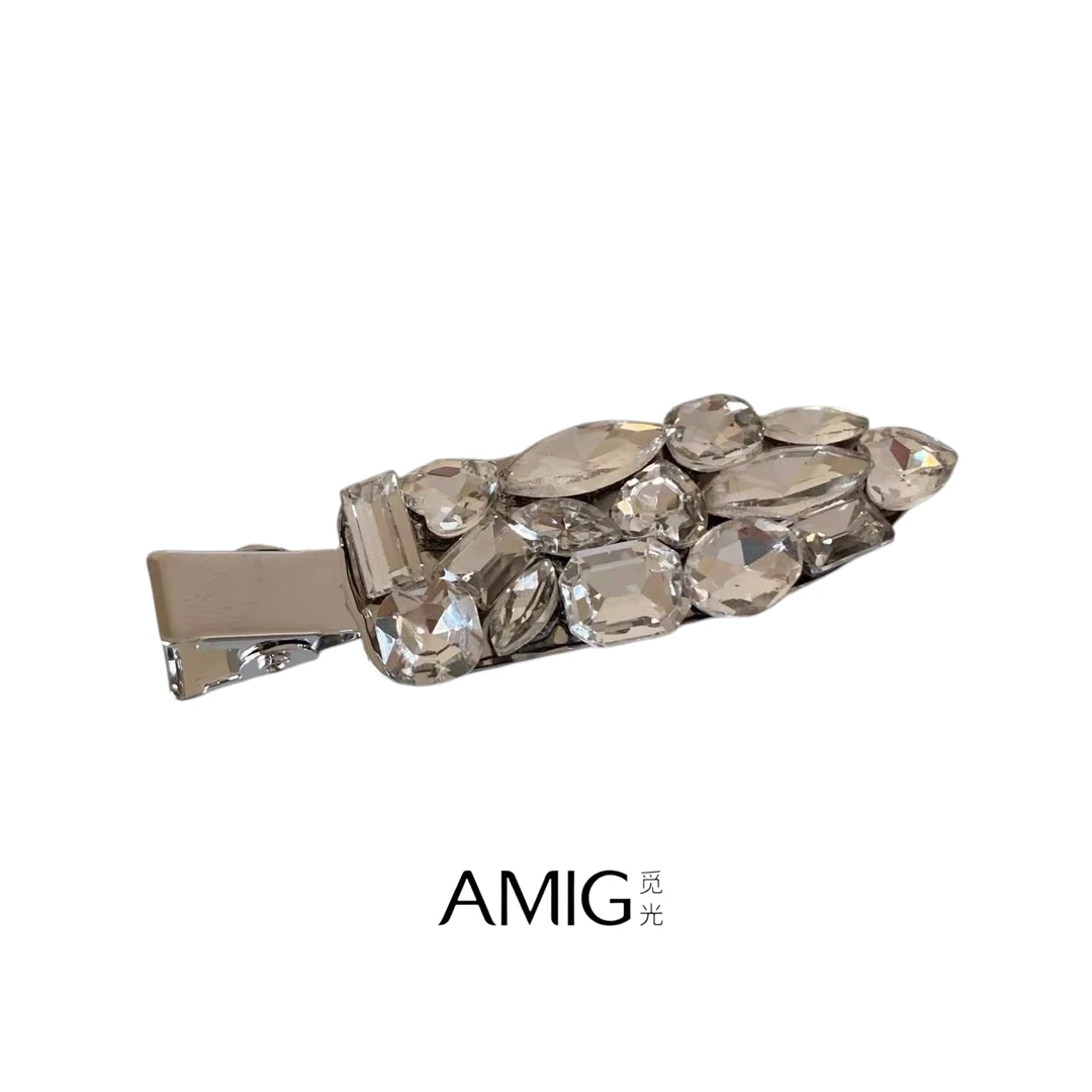 韩系秀场超闪亮精致刘海夹满钻无痕一字夹碎发边夹百搭高级感发夹