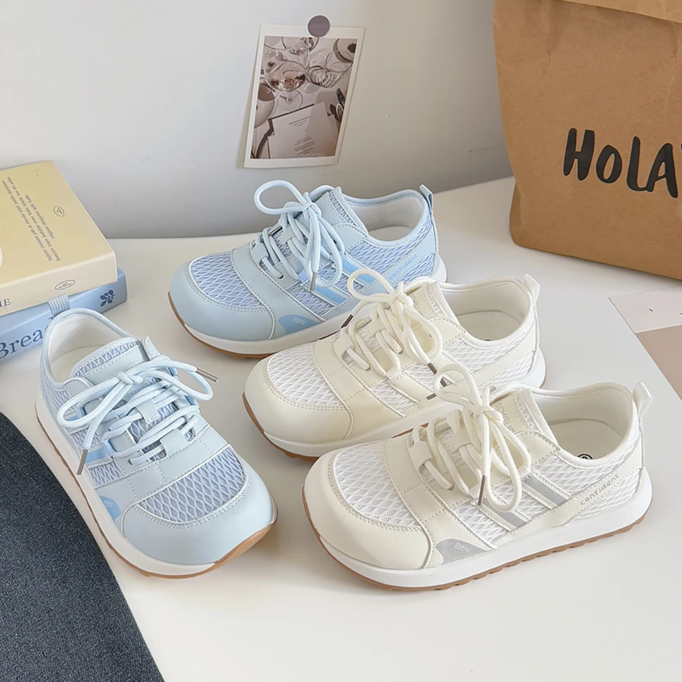 女孩中学生复古渔网鞋女款2025夏新网面透气运动休闲鞋阿甘德训鞋