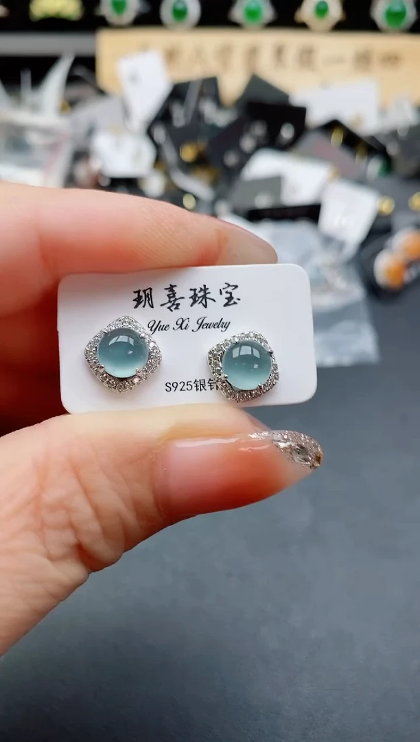 银S925镶嵌翡翠耳饰058