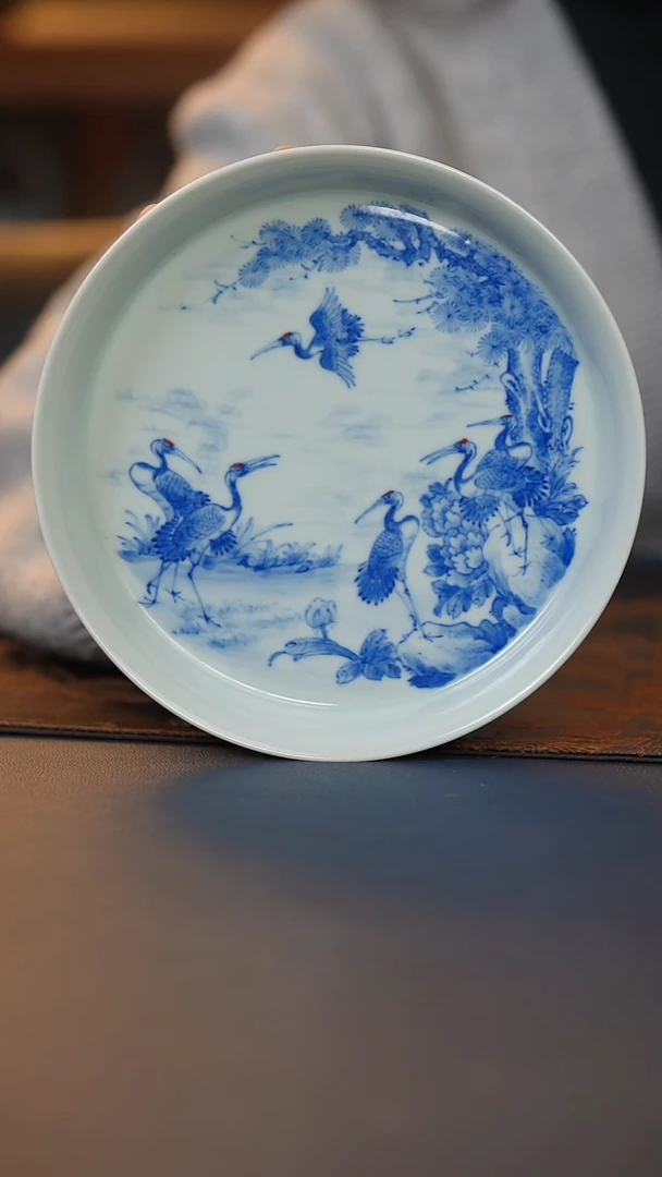 瓷语青花松鹤壶承