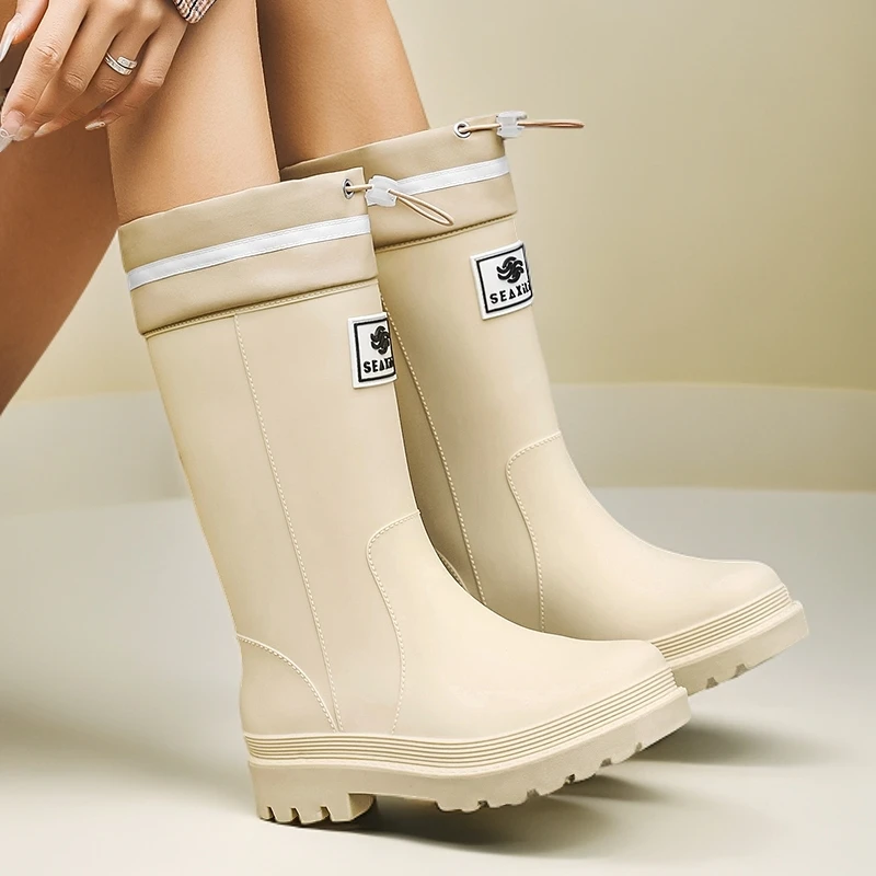 韩版潮流户外时尚高筒雨鞋女加绒冬季轻便加厚耐磨防滑水鞋女款