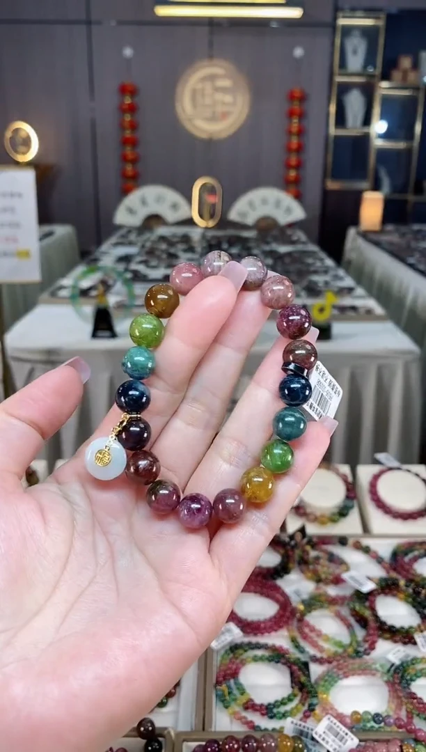 未镶嵌老矿碧玺彩虹单圈手串10mm+碧玺hon多样性发一条