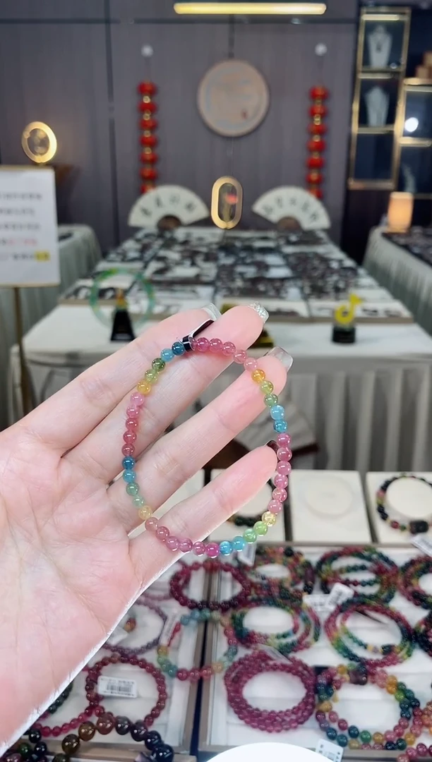 未镶嵌老矿碧玺色标彩虹单圈手串4mm+碧玺dan多样性发货一条